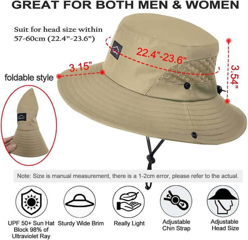 Sireck Fishing Hat, UPF50+ Wide Brim Sun Hat for Men Women, UV Protection Hiking Beach Bucket Hats Summer Safari Hat - Image 2